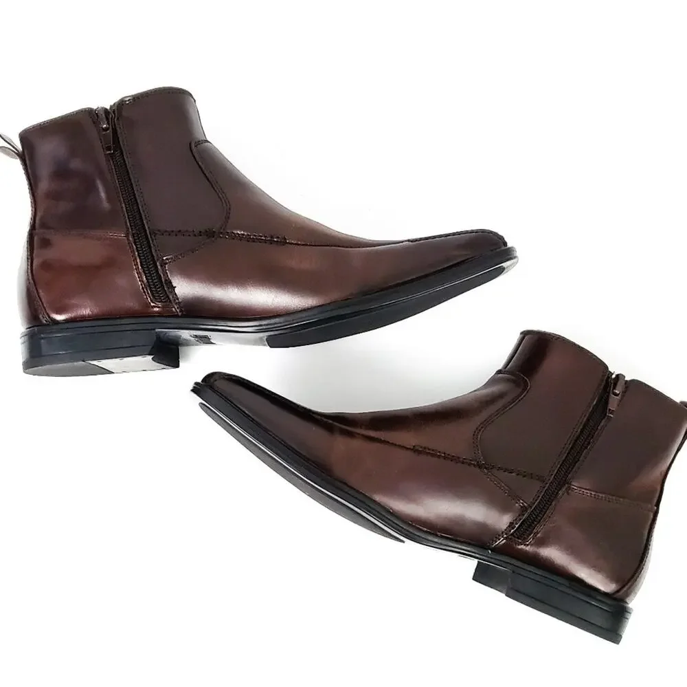 Stacy Adams Leather Boots Dark Brown 7.5 Chukka Side Zip Men Shoes Career Casual